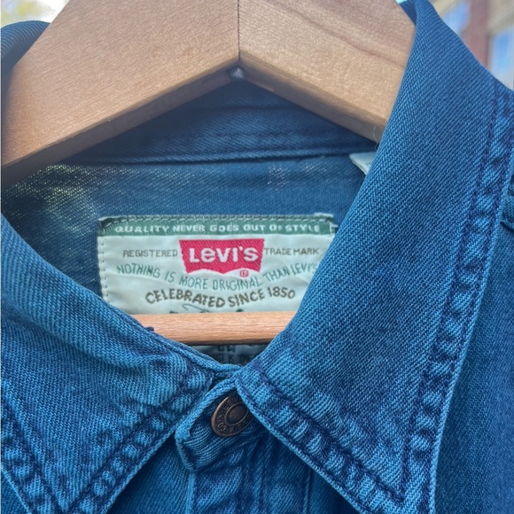Levi’s Vintage 1990s Over Dyed Indigo Blue Denim Green Label Work Shirt Size L - Picture 3 of 4